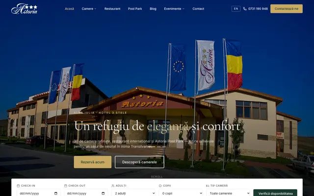 Captură a paginii principale astoriahotels.ro